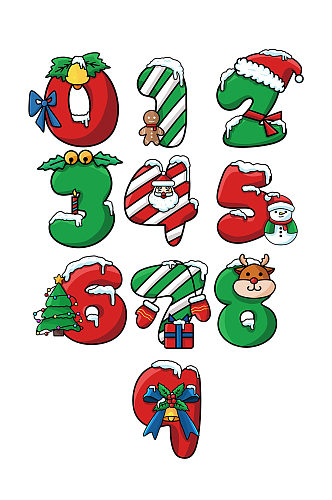 卡通可爱圣诞节数字09字体设计素材元素