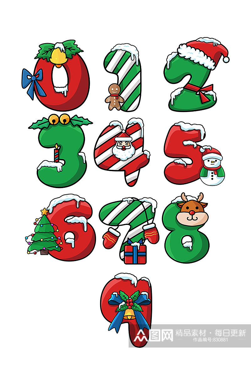 卡通可爱圣诞节数字09字体设计素材元素素材