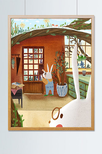 兔子之家插画可爱童话