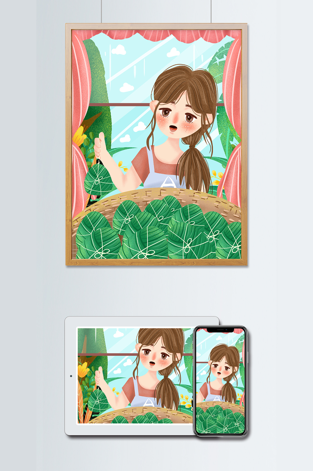 手绘清新肌理端午节插画设计素材