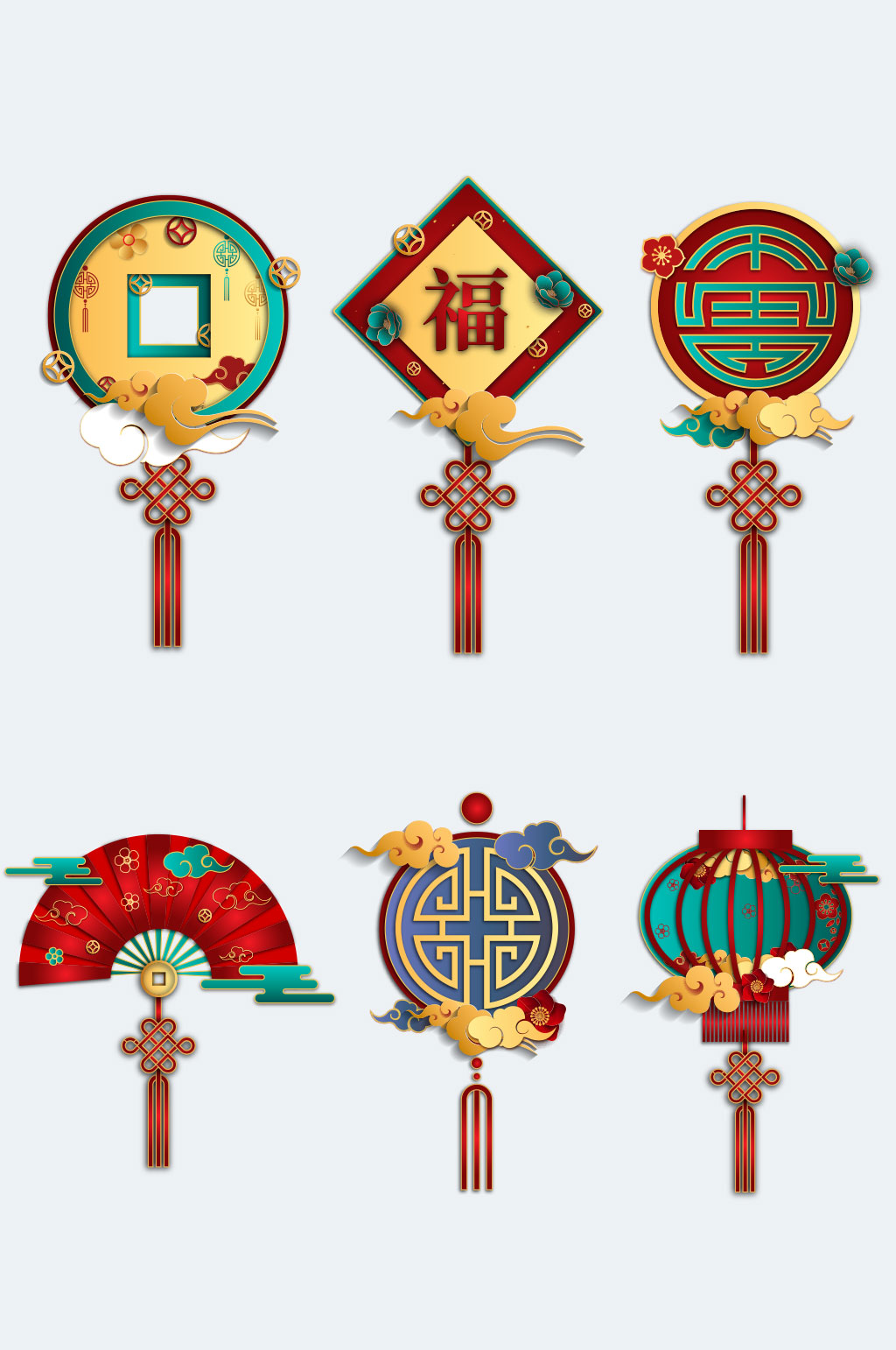 剪紙風(fēng)國潮新年裝飾圖標(biāo)素材