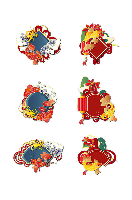 矢量手绘中国结锦鲤装饰元素