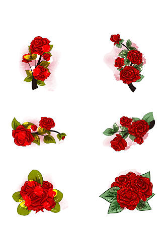 矢量红色玫瑰卡通装饰元素