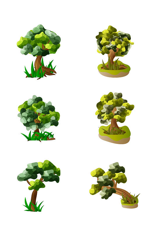 矢量卡通绿色树木装饰元素 大树矢量图