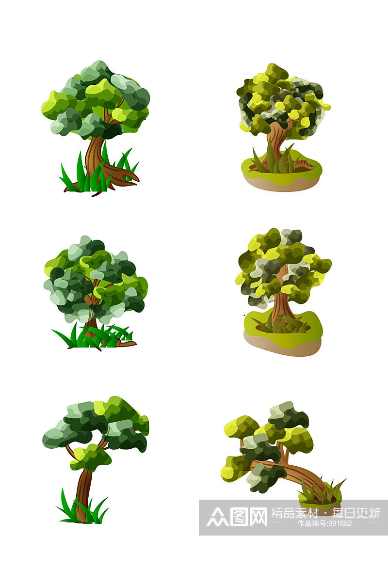 矢量卡通绿色树木装饰元素 大树矢量图素材