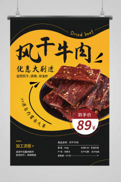 五香牛肉干美食海报