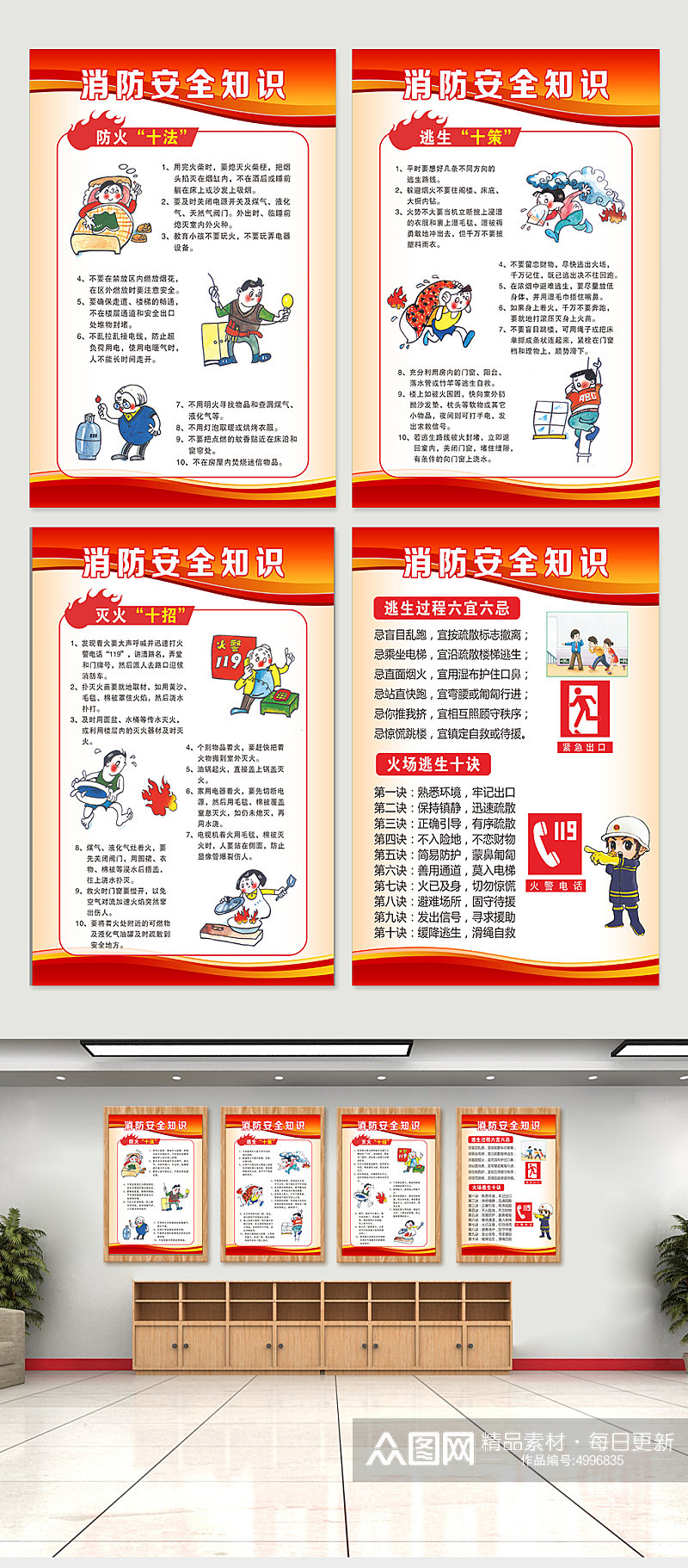 消防安全知识展板宣传系列海报素材