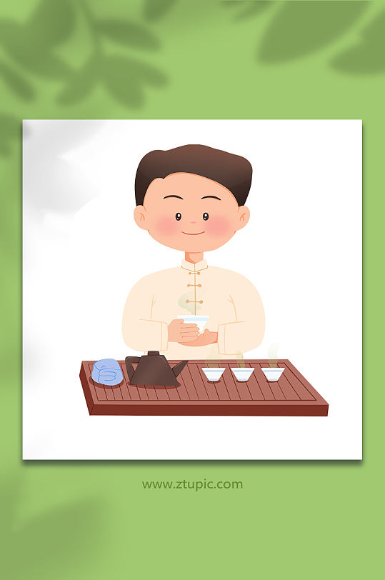 品茶茶艺茶文化人物插画