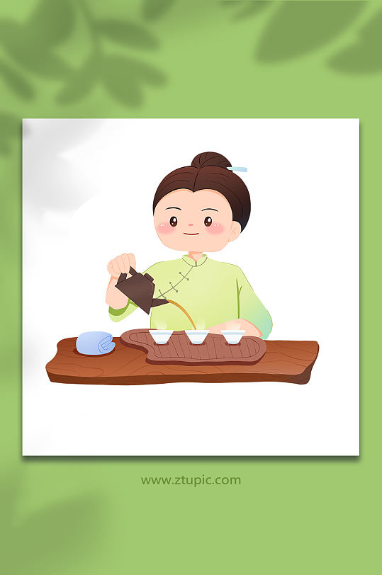 泡茶茶艺茶文化人物插画-众图网
