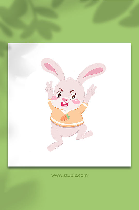跳跃比耶兔年动物系列动作表情包元素插画