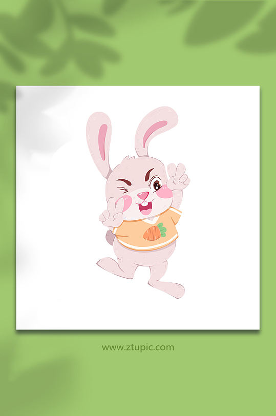 比耶跳兔子动物系列动作表情包元素插画