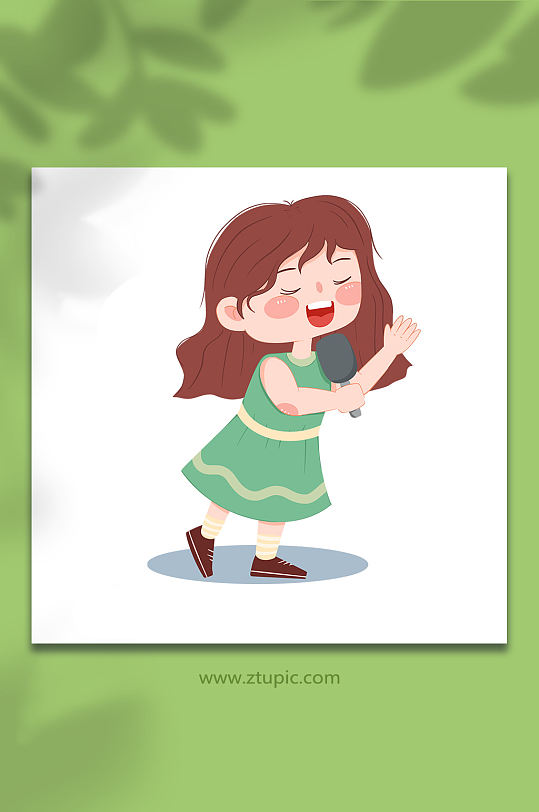 长发女生唱歌弹奏声乐人物插画