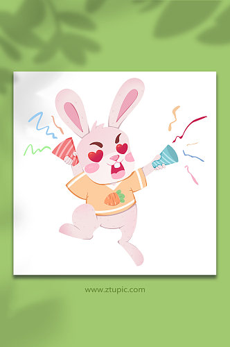 双手撒花兔子动物系列动作表情包元素插画