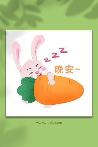 晚安兔年动物系列动作表情包元素插画
