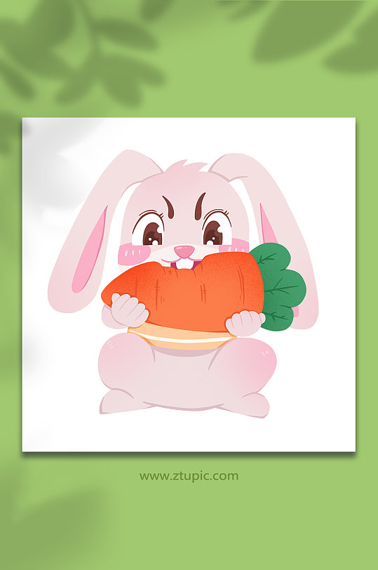吃货啃胡萝卜兔年动物系列动作表情包元素插画