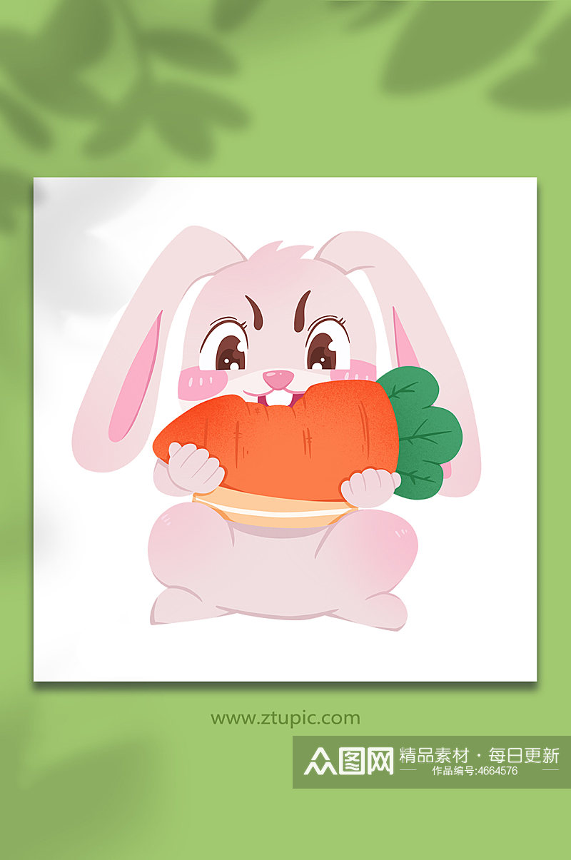 吃货啃胡萝卜兔年动物系列动作表情包元素插画素材