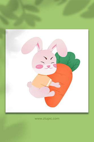 拥抱兔子动物系列动作表情包元素插画