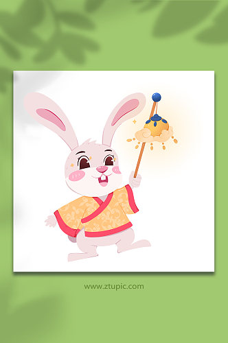 中秋兔年举灯笼动物系列动作表情包元素插画