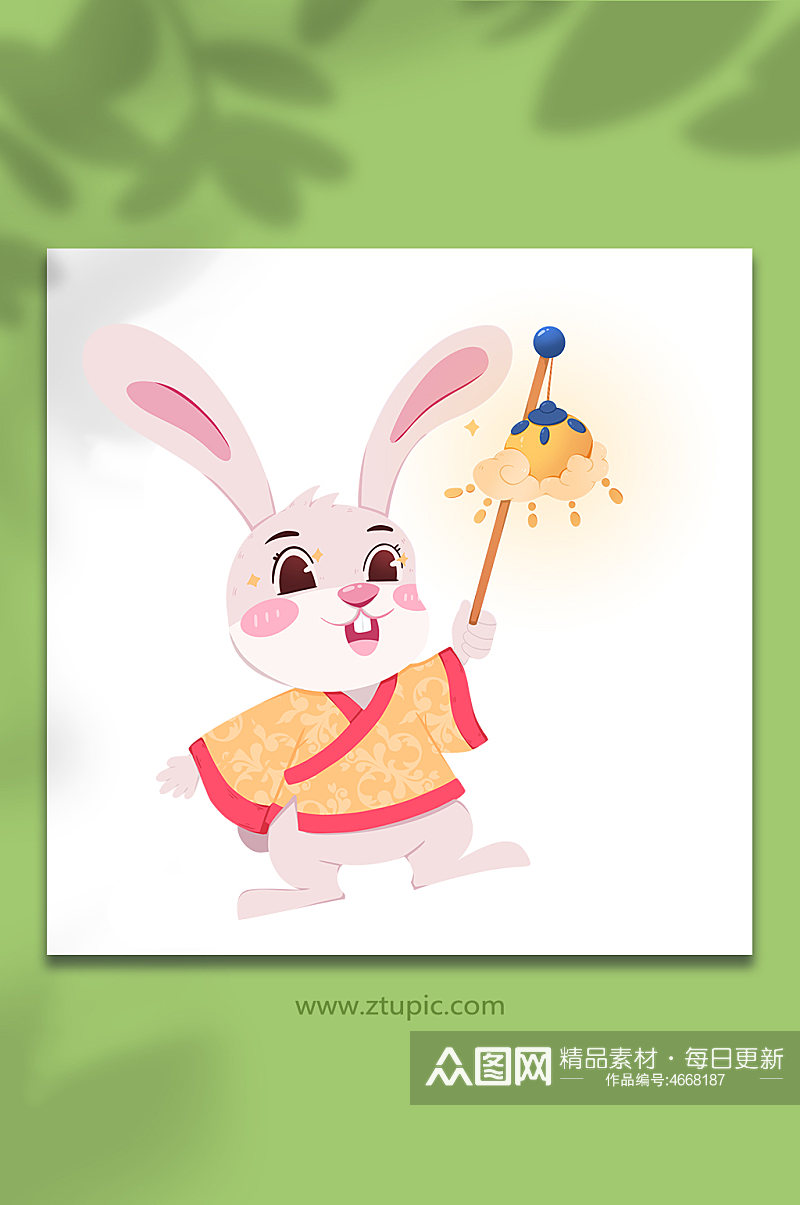 中秋兔年举灯笼动物系列动作表情包元素插画素材