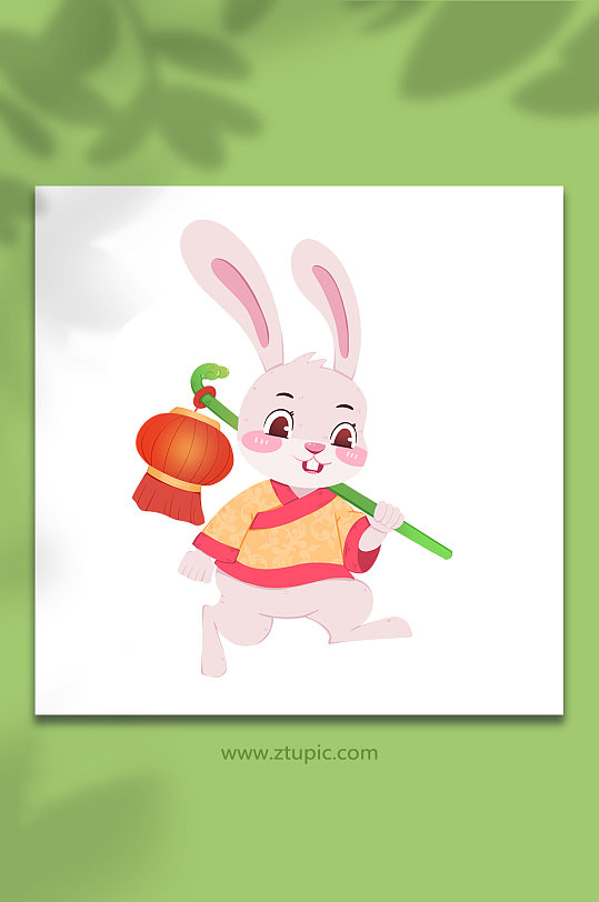 中秋兔年扛灯笼动物系列动作表情包元素插画
