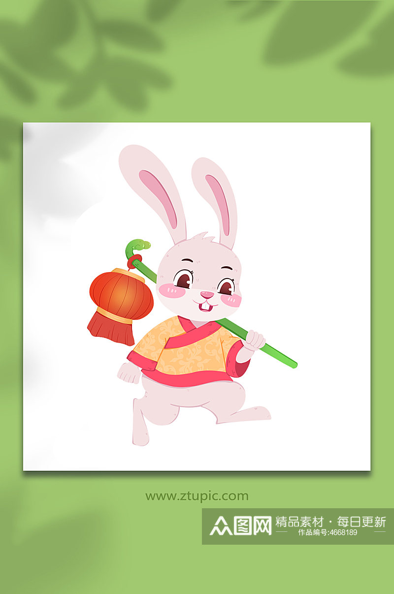 中秋兔年扛灯笼动物系列动作表情包元素插画素材