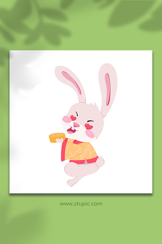中秋兔啃月饼动物系列动作表情包元素插画