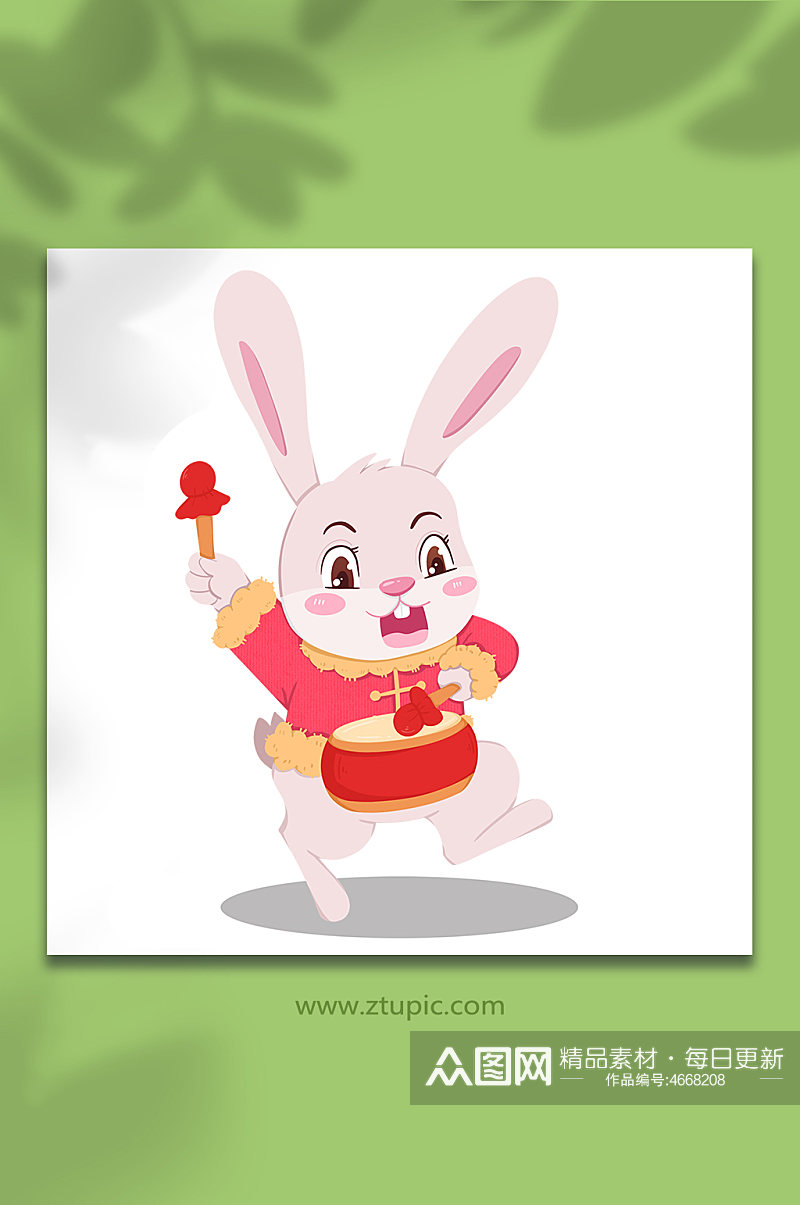 兔年喜庆打鼓动物系列动作表情包元素插画素材