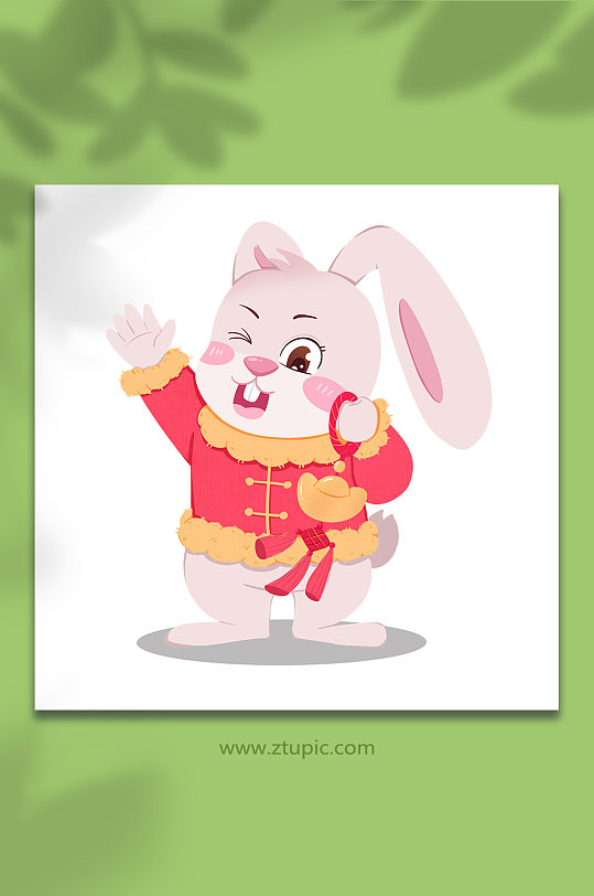 兔年喜庆中国结动物系列动作表情包元素插画