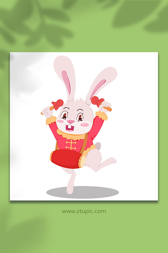 兔年喜庆打腰鼓动物系列动作表情包元素插画