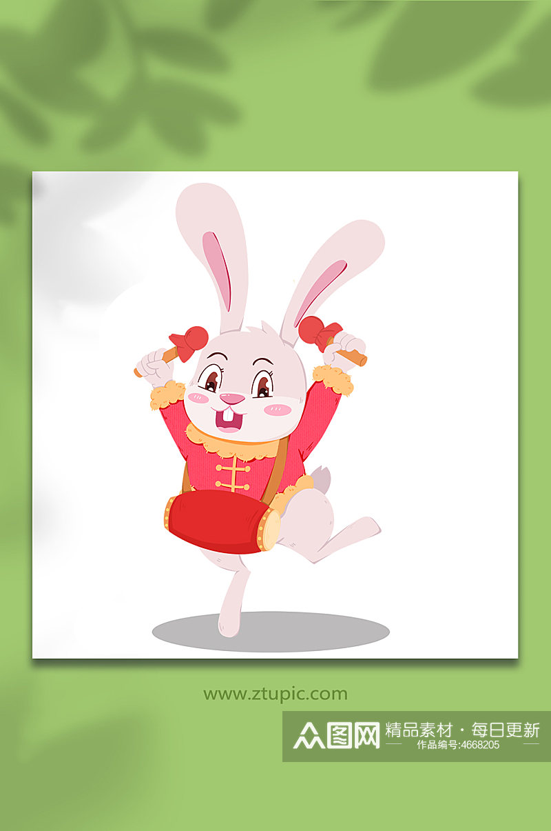 兔年喜庆打腰鼓动物系列动作表情包元素插画素材
