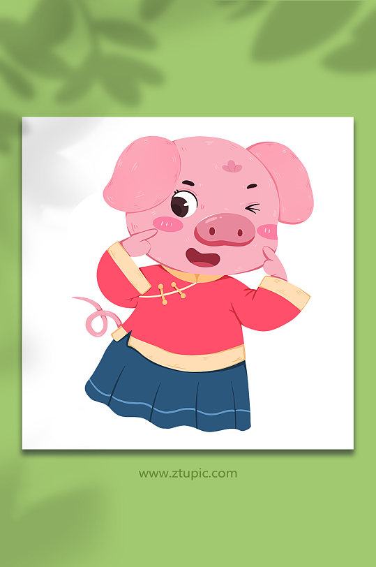 卡通手绘亥猪十二生肖动物元素插画