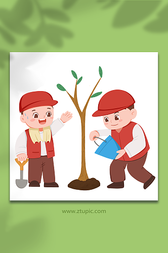 绿化环境植树种树苗志愿者人物插画