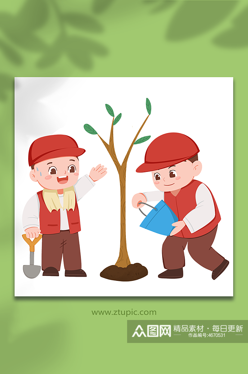 绿化环境植树种树苗志愿者人物插画素材