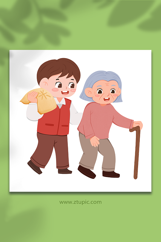 送米帮助老人志愿者人物插画