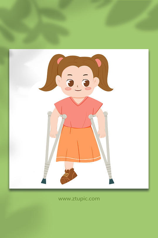 乐观拄双拐行走残疾人人物插画