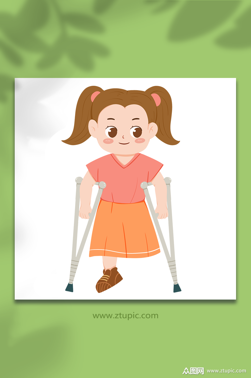 乐观拄双拐行走残疾人人物插画