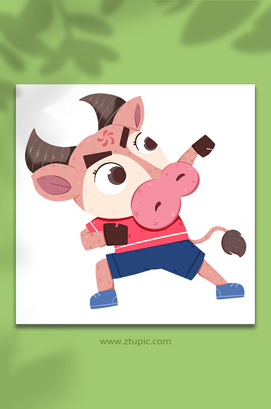 健壮牛拟人十二生肖动物元素插画-众图网