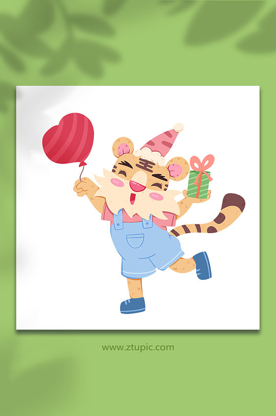 老虎玩耍拟人十二生肖动物元素插画-众图网