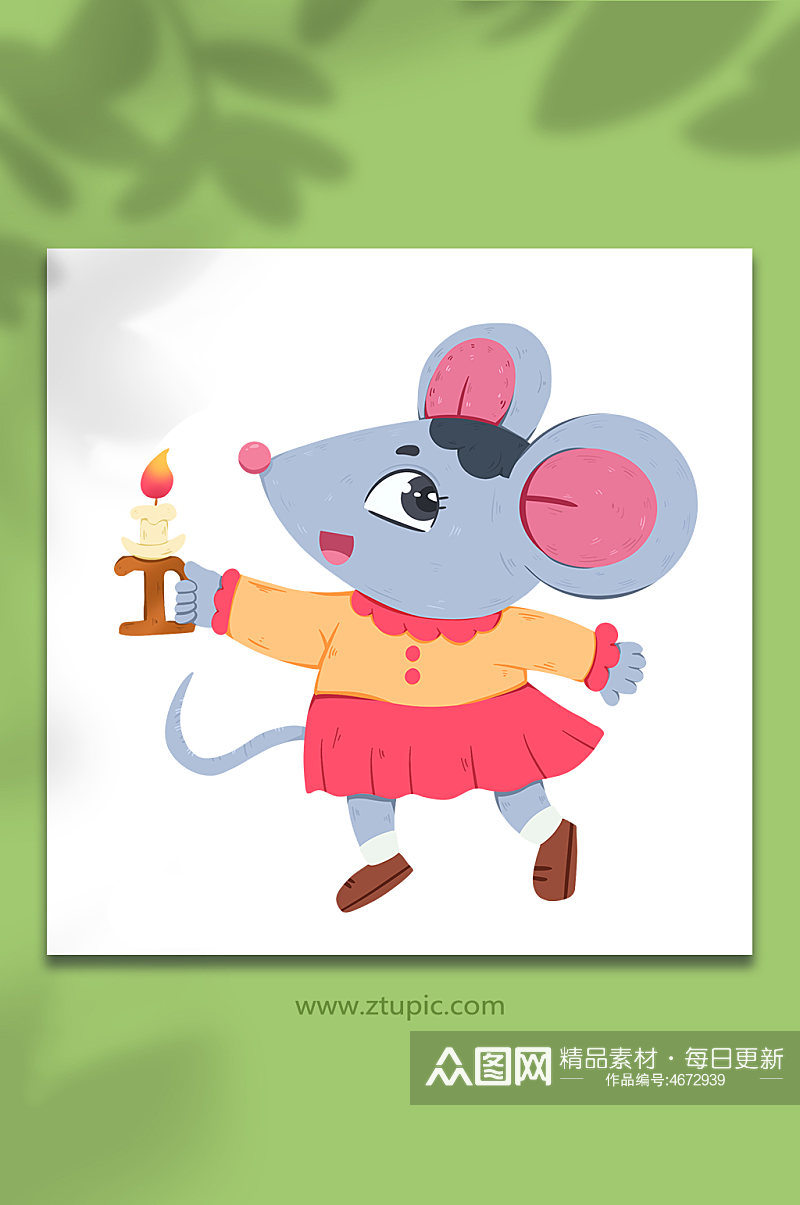 老鼠烛台拟人十二生肖动物元素插画素材