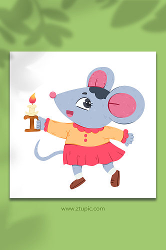 老鼠烛台拟人十二生肖动物元素插画