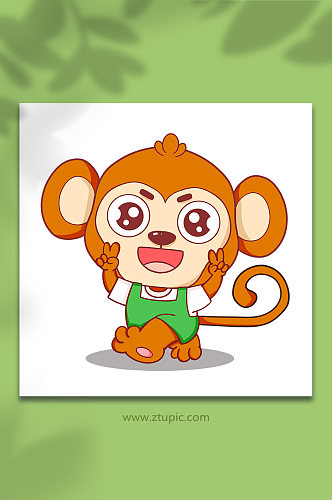 卡通猴子十二生肖动物元素插画