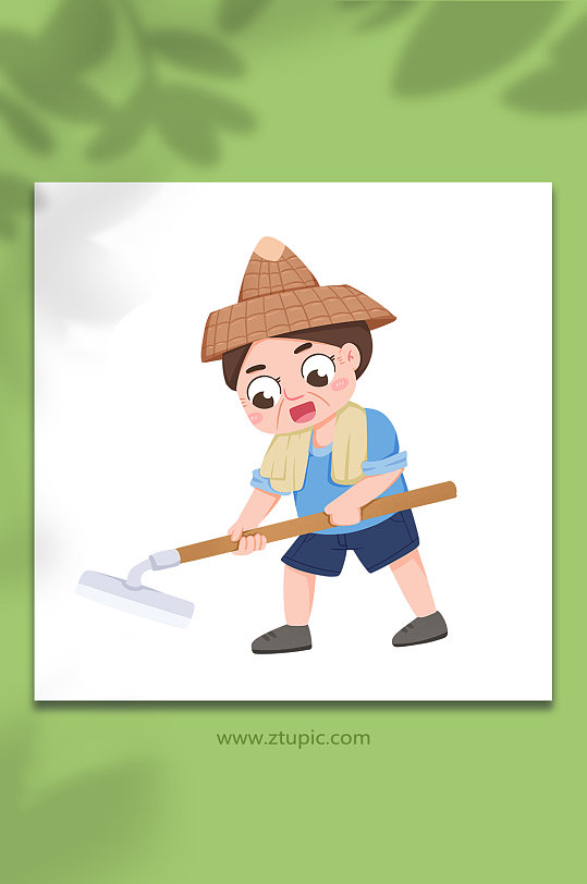 卡通可爱耕地犁地农民人物插画
