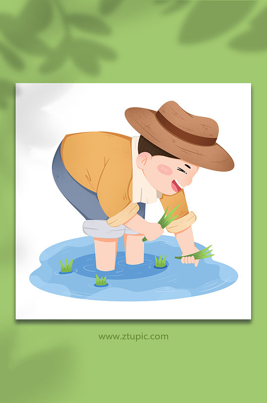 卡通可爱插秧农民人物插画-众图网