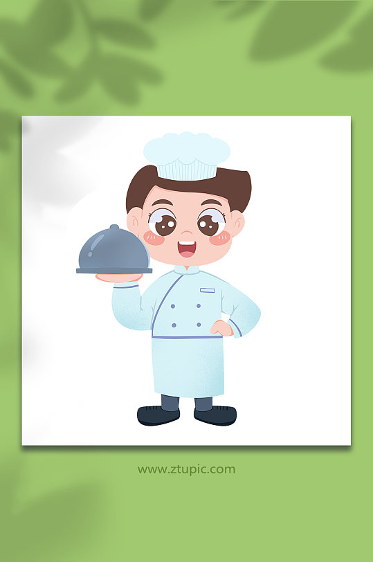 卡通手绘可爱上菜托盘厨师人物插画