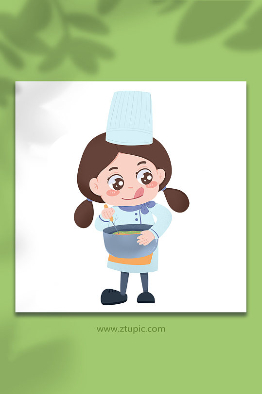 可爱甜点师搅拌厨师人物插画