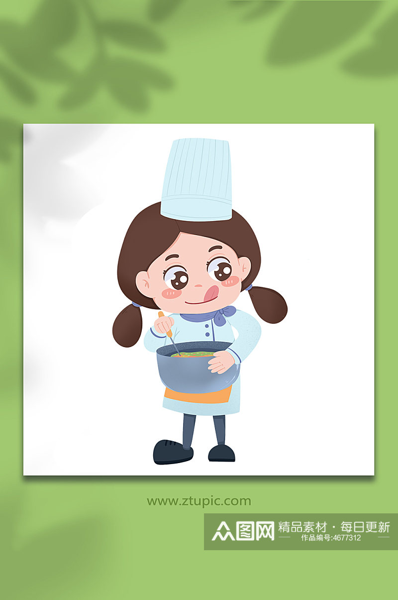 可爱甜点师搅拌厨师人物插画素材