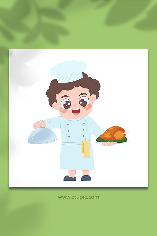 上菜烤鸡厨师人物插画-众图网