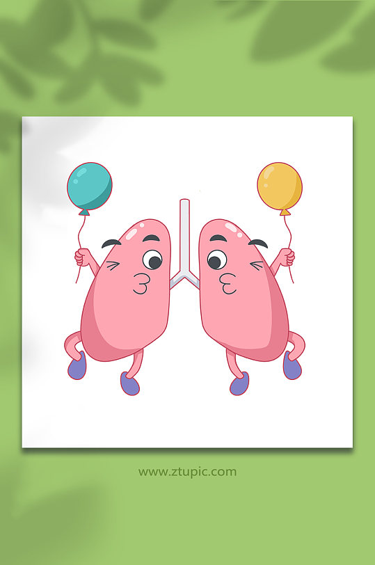 肺部拟人气球玩耍医疗人体器官元素插画