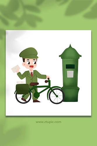 骑车送信邮差邮筒信件邮递员人物插画