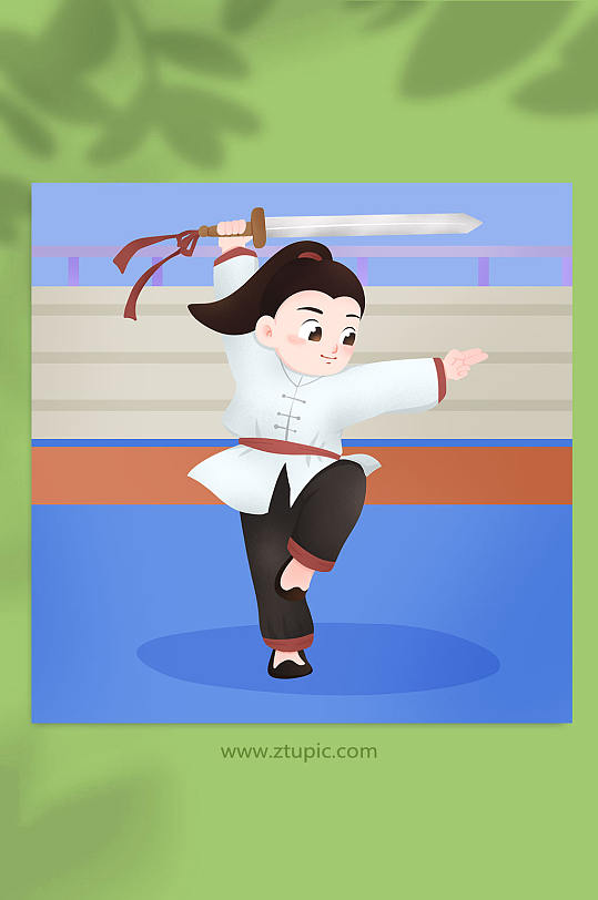 金鸡独立剑术亮剑武术人物插画-众图网